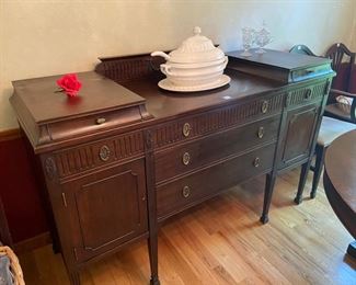 Antique Buffet with top silver cutlery drawers and style matching server