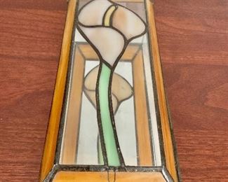 $30 - Stained glass lidded vanity tray: 3"H x 11.5"W x 5"D 