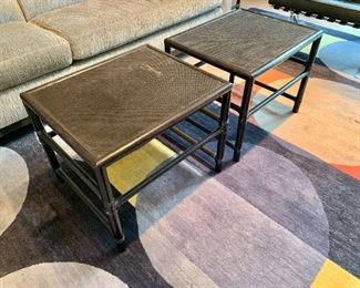 $175 each - McGuire accent tables (two available) 19.5"H x 24"W x 20"D.  Wear consistent with use and age - Rug is sold.