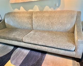 $895 - Custom modern chenille two cushion sofa - 38"H x 108"W x 38"D ;  PICKUP AFTER 6/29