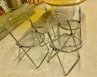 $60 each - MOD DEP, made in Italy, Acrylic folding chairs 31"H. Height to seat is approx. 17.5"H (acrylic damaged on one chair) 