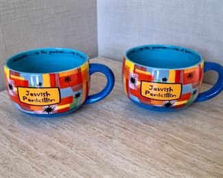 $15 - Pair "Jewish Penicillin" soup mugs: 3.5"H x 7"W (including handle)
