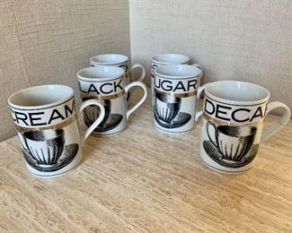 $36 - Set of 6 coffee mugs "Cream", "Decaf", "Black" (2), "Sugar"(2); 4"H 