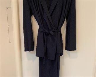 $180 - Donna Karan Signature two piece pant suit; shawl collar belted jacket and pants; made in Italy; size 8