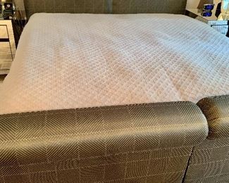$2,900 - Custom upholstered split king size bed with headboard and footboard with dual adjustable twin mattresses ; PICKUP AFTER 6/29
