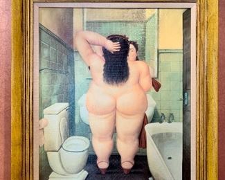 $150 - Framed Fernando Botero (Columbian b. 1932)  "The Bath"  print; 38.5"H x 34"W