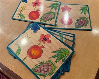 $72 - Set of 6 Kadudu (Israel) designs wooden painted placemats;