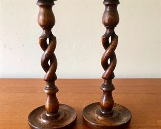 $30 - Pair twisted candle holder; KS#110; 12" H x 5" diameter
