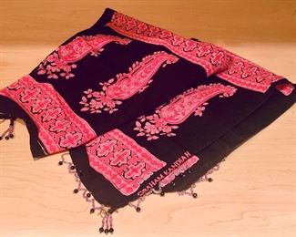 $50 - Graham Kandiah cotton printed scarf with beaded trim KS#50