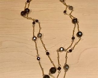 $20 - Single chain fashion station necklace with black and silver roundels and lobster clasp KS#55; 62" long