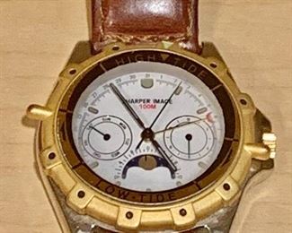 $30 - Sharper Image chronograph watch with leather band KS#67; Citizen 6P50 Movement; not tested