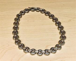 $48 - Silvertone  heavy link necklace KS#70; approx 17" long;  weighs 120g