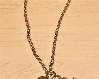 $24 - Silvertone chain with charm KS#73; chain approx 15"