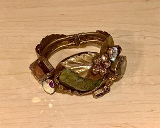 $65 - Statement floral and leaf cuff bracelet KS#76; Hand made in Italy