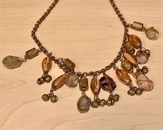$40 - Statement necklace with stones KS#90; chain approx 16", baubles approx 1.5" L