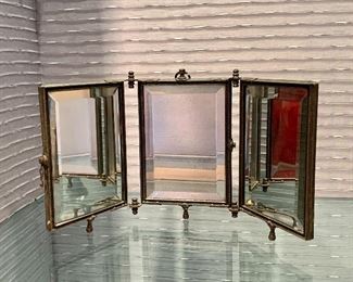 $45 - Vintage Tri-fold mirror; 9"H x 17.5"W 