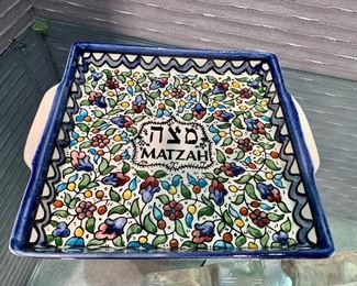 $24  - Ceramic Matzah platter; 1.5"H x 9.5" square