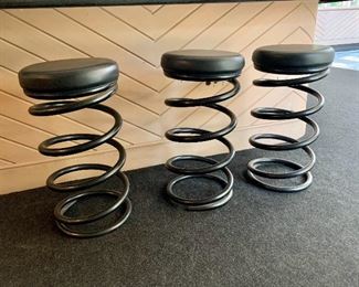 $295 EACH  - Set of three coil spring (metal) bar stools; 31"H x 16" diameter (heavy)