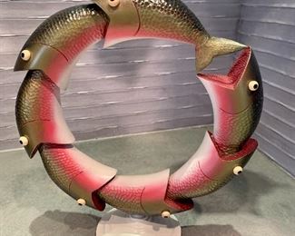 $250 - Wood fish sculpture - Approx 8"W x 10"H