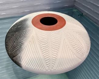 $195 - Nancee Meeker pit fired studio art bowl; approx 6" diameter