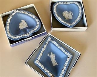 $45 - Lot of 3 Wedgwood Jasperware trinket plates; diamond, spade, heart - all with boxes; approx 3”-4” W