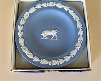 $22 — Wedgwood Jasperware Trinket plate - Taurus the bull - with box - approx 4” D