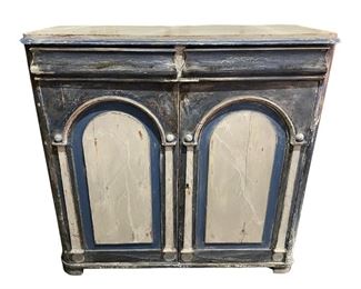 Distressed Blue and White Painted Cabinet