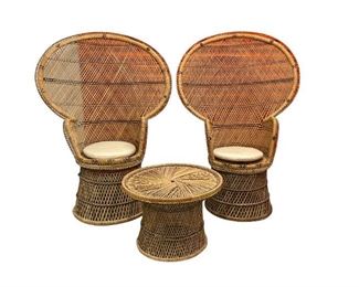 Vintage Bohemian Peacock Chairs and Table