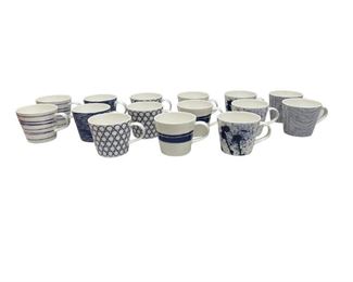 Blue & White Coffee Mugs, Set of 15