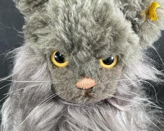 Vintage Steiff Fluffy Grey Cat DIVA Plush Stuffed Animal