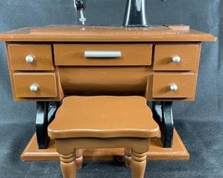 Miniature Sewing Machine with Table and Stool