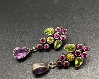 Sterling Silver NB Nicky Butler Gemstone Dangling Earrings