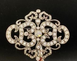 JBK Silvertone Crystal Clear Rhinestone Pin Brooch