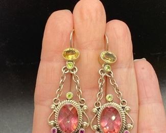 925 Sterling Silver NB Nicky Butler Gemstone Earrings Pink Tourmaline Citrine Topaz