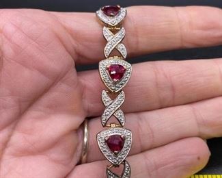 Goldtone 925 Sterling Silver Ruby CZ Tennis Bracelet