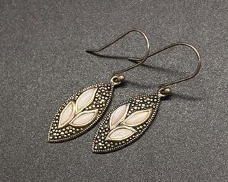 Sterling Silver Moonstone Leaf Pattern Dangle Earrings