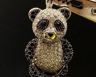 Pave Crystal Rhinestone Panda Bear Pendant Charm Brooch Pin
