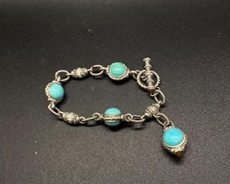 Vintage Silvertone Faux Turquoise Cabochon Bracelet