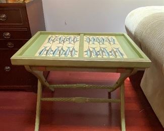 Painted tray table with sardine motif