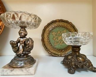 Silver plated and cut glass candy/nut dishes