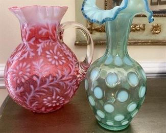 Fenton glass vase and pitcher