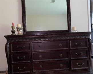 Dresser with mirror and matching pair of nightstands 