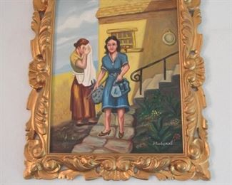 Two Women, J. Contreras Original Canvas Art. Framed. (25'x21')