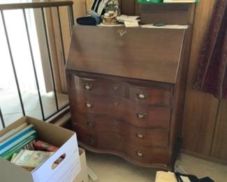 antique secretary desk beautifully crafted with locking fold down leaf and 4 locking drawers. Key included. Please contact seller directly if interested in this desk.