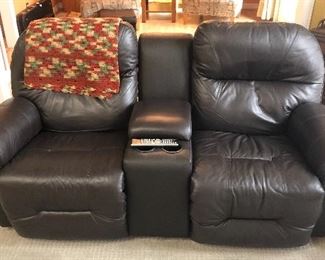 Leather Sofa with Center Console