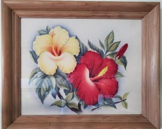 Classic Hawaii Plumeria vintage large (14 x 17?) framed print by Eve