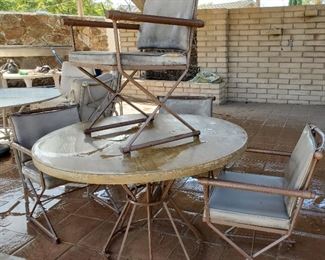 Vintage wrought iron and wood table and chairs (have been spray painted)