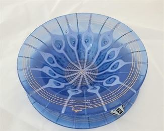 Higgins Peacock vintage art glass bowl and plate.