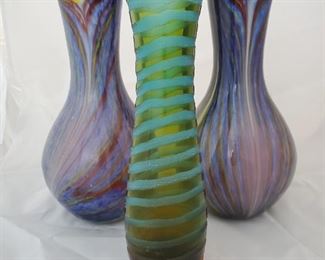 2 Eastern Glass art vases, vintage tall hand-blown art glass vase