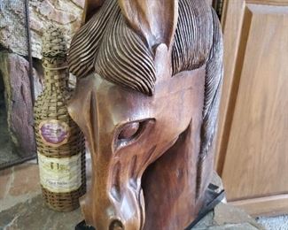 Large carved wooden horsehead